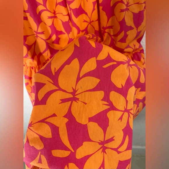 J. Crew Factory Orange Pink Floral Tiered Midi Dress Puff Sleeves V-Neck Size 0 - Picture 7 of 16